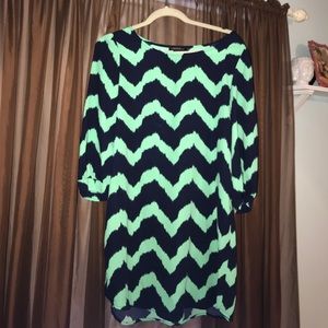 Navy blue and green chevron dress